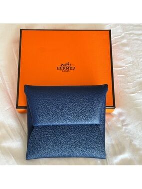 Hermes Blue Leather Coin Pouch - Compact Men's Accessory